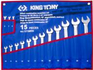 1275MRN KING TONY - ZESTAW KLUCZY PŁASKO-OCZKOWYCH ODGIĘTYCH 15cz.  6 - 32mm,  E