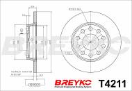 T4211 BREYKO - TARCZA HAMULCOWA Tył AUDI A4 00- A4 04- SEAT EXEO 08-  (255x
